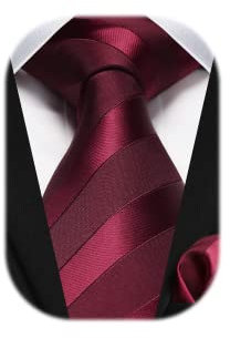 HISDERN Herren Krawatte Gestreifte Burgunderrot Krawatten und Einstecktuch Set Hochzeit Seidenkrawatte mit Taschentuch für Männer