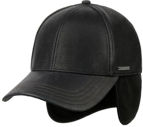 Stetson Chevrette Cowhide Cap Baseballcap Fullcap mit Ohrenklappen Damen und Herren Herbst Winter schwarz XL (60-61 cm)