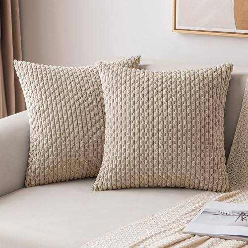 MIULEE Kordsamt Kissenbezug Kissenbezüge Dekorative Kissenhülle Moderne Sofakissen Dekokissen Couchkissen Zierkissen Weicher für Sofa Wohnzimmer Schlafzimmer 2er Set 40x40 cm Hellbraun