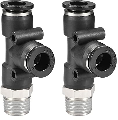 M METERXITY 2 Pack 3/8 NPT Male Thread Push Lock Fitting - Tee Bulkhead Union, Push to Connect Fittings, Apply to Pneumatic System (10mm, Black)