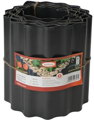 bellissa Ruban de bordure de gazon en anthracite - Hauteur : 20 cm - Acier galvanisé - Flexible, robuste et résistant aux intempéries - Dimensions : 500 cm x 0,75 cm x 20 cm (L x l x H)