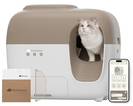 PetSnowy Katzenklo Selbstreinigend Katzentoilette mit TiO2-Geruchskontrollsystem, App-Steuerung, Auto-Packing für große Katzen & Mehrkatzenhaushalte 1,5-9 kg, Max Kapazität von 83L (2026 Premium)