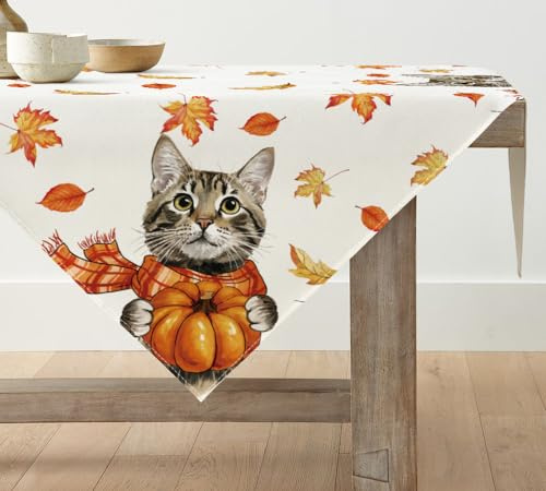 Artoid Mode Katze Ahornblätter Schal Kürbisse Herbst 85x85 cm Tischdecke | Saisonal Fall Tischwäsche Küche Tisch Dekoration Drinnen Urlaub Party Dekor