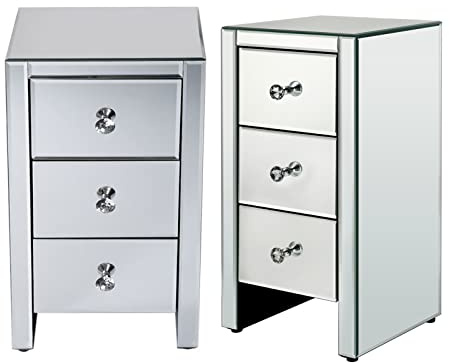 LEADZM Nachttisch Glas 2er Set mit 3 Schubladen, Beistelltisch Nachtschrank | Aufbewahrungsschrank aus Glas für Wohnzimmer, Schlafzimmer, Büro, Badezimmer usw, 30 x 30 x 60 cm
