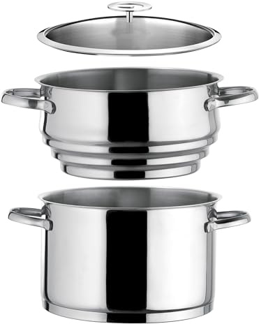 CUISINOX - Elysée - Faitout tout inox 24 cm avec couvercle et cuit vapeur universel - 5 L - Fond encapsulé - Compatible tous feux dont induction - Acier Inox 18/1 - Finition miroir - Poignée Fixe