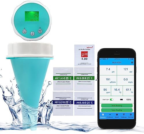 Moniteur de piscine Bluetooth 6 en 1 Testeur de qualité d'eau de piscine intelligent Chlore de température numérique, thermomètre de piscine, température PH CL EC TDS ORP pour piscine, aquarium