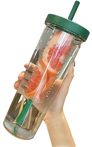 Jorzer Cup with Straw and Lid for Adults Water Bottle with Fruit Infuser Leak-Proof Infuser Water Bottle Clear 800ml Drinking Cup with Straw for Fruit Iced Coffee Bubble Tea
