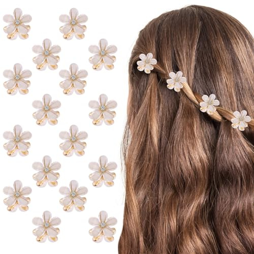 cobee 16 Stück Mini-Blumen-Haarklammern, Haarnadeln (Beige), für Hochzeit | kleine Kristall-Strass-Blütenblätter, niedliches Blumenmuster, modischer Haarschmuck, für Damen, Mädchen
