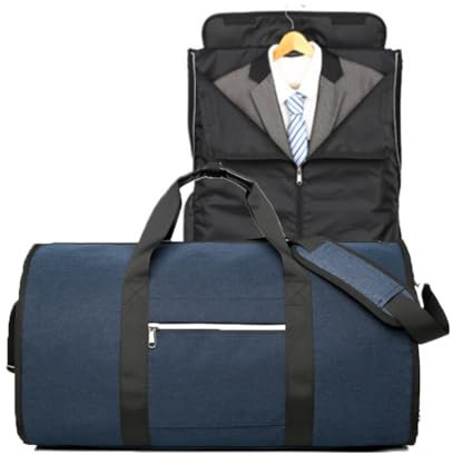 Hixingo Handgepäck-Kleidersack, Umwandelbarer Anzugtasche, Kleidersack, Weekender Nachttasche die 2-in-1-Hängekoffer-Reisetaschen, für Koffer, Reisetasche (55x26x31cm,Blau)