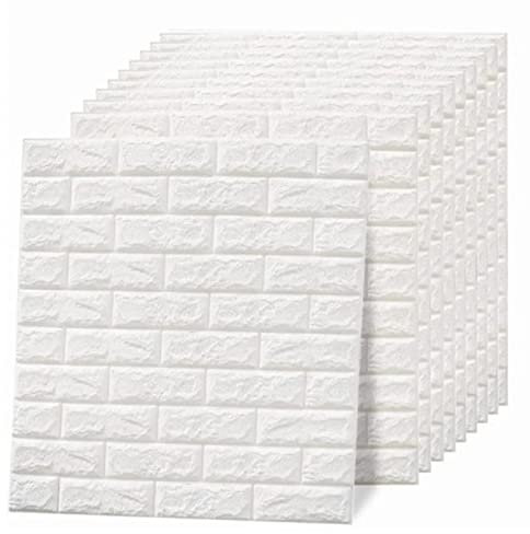 Carta da Parati 3D Pannello da Muro in Finto Mattone Autoadesivo Impermeabile Tagliabile Inodore per Soggiorno Camera da Letto Bianco 10 Pezzi
