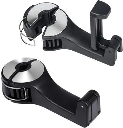 JJiaoLinin Kopfstützenhalterung Auto Haken,2 Stück 2 in 1 Autositzhaken mit Handyhalterung 360° Versteckter Haken Drehbar Einstellbar Kopfstützen Haken Taschenhalter für Auto Rücksitz