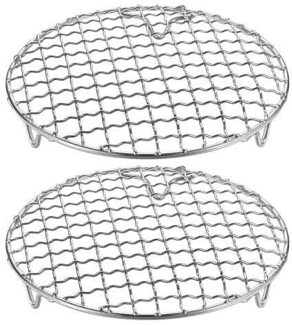 sourcing map 2 runde Grillroste, 16,5 cm, 201 Edelstahl, Kreuzdraht, Grillnetz mit 20 mm Beinen, zum Kochen, Backen, Dämpfen, Grillen