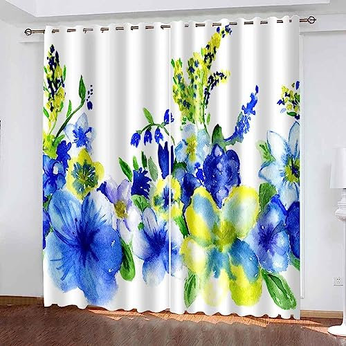 3D Verdunkelungsvorhang Ösen Einfache Blaue Blumen,2Er Set Gardinen Wohnzimmer Gardinen Blickdicht Kinder Vorhänge Schlafzimmer Dekoschals Gardine -5X0I5J8D6L1