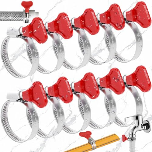 Benaton 10 Stück Schlauchschellen 25-40mm, Einstellbare Schlauch Clips, Schlauchschelle Kfz Schlauch, 304 Schlauchschellen, Mehrzweck Schlauchklemme, Schlauchklemme Mit Griff (Roter Griff)
