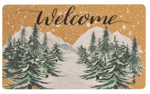 INOGIH Winter-Willkommens-Eingangs-Fußmatte, Weihnachtsbaum, Haustürmatte, rutschfeste Kokosmatten für den Außenbereich, Winter-Heimdekoration, 43 x 75 cm