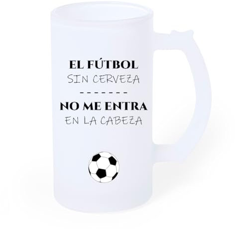 Genérico Jarra 500Ml de cerveza helada El fútbol sin cerveza no me entra en la cabeza - Jarra bebida refresco cristal esmerilado medio litro - Original regalo Padre Madre Cumpleaños grabado con asa.