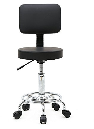 Bonnlo Rollhocker höhenverstellbar, Bürohocker mit Rückenlehne, Arbeitshocker 360° drehbar, Drehhocker für Büro/Salon/Bar, Schwarz