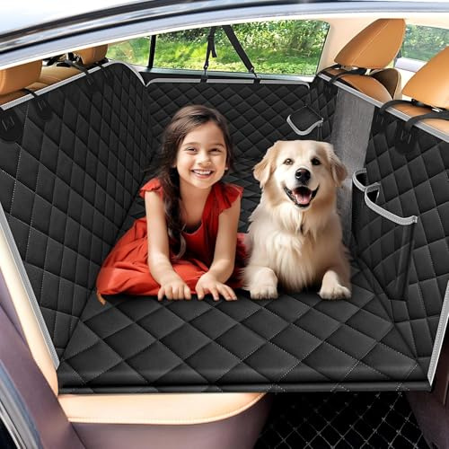 Kfonla Hundedecke Auto Rückbank, Wasserabweisende hundeautodecken rücksitz mit Seitenschutz und Sichtfenster, Rücksitz Hund Auto mit Harter Unterseite Universal Kratzfeste Autoschondecke Hund Rücksitz