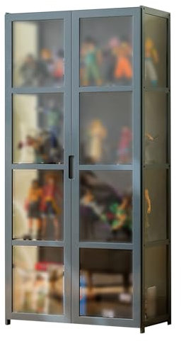 Moderner Glasvitrine mit Acryltüren für Wohnzimmer, staubdicht, Aufbewahrungs-Organizer, Grau, 82 cm
