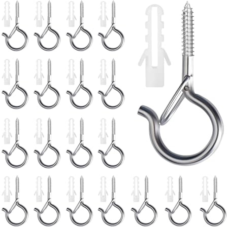Half Forest 20 Piezas Ganchos Techo Metálicos Gancho De Tornillo Plata Con Hebilla De Seguridad, Para Colgar Campanillas De Viento, Jaulas De Pájaros, Plantas, Cuerdas, Macetas, Tazas, Lámparas, Etc.