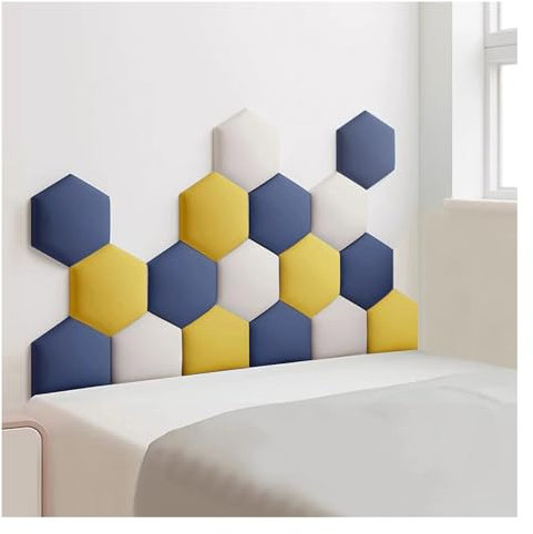 Wzmazingly 3D-Antikollision Polsterpaneel, Hexagon Wandpaneele Gepolstert, Selbstklebend Wandmontage Bett Wandpolster Für Kinderzimmer, Schlafzimmer(Gold,150x87cm)