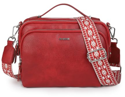 Gladdon Bolso de hombro para mujer, bolso de mano con cremallera, bolso cruzado, bolso de cuero pequeño, correas anchas de tejido jacquard, small, Retro