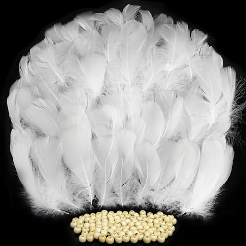 TOPCZY 300 Pcs Federn Weiß Federn Zum Basteln 1.9-3.1inch, 2.3-4.7inch | Deko Weiße Federn,Große Federn für Hochzeiten,Partys,Traumfänger und Bastelarbeiten