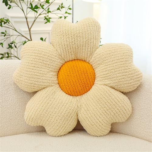 Chickwin Süße Blumenkissen, Blumenboden Kissen Blumenförmiges Plüsch Weiches Blumen Kissen Aesthetic Kawaii Blumenform Kissen für Zimmer Hause Sofa Dekoration (50 * 50CM,Weiß)