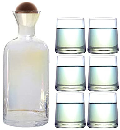 DEFBOW Caraffa per Acqua Brocca per tè Freddo Brocca Creativa Set di Bottiglie d'Acqua in Cristallo Brocca cilindrica Set di Tazze Brocche in Vetro colorato Trasparente Bottiglia d'Acqua per Uso do