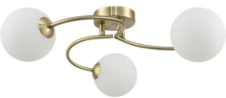 Happy Homewares Modern 3-Arm Antique Brass Ceiling Light with Opal Swirl Glass Spherical Shades | 17cm x 47cm | 3 x 5w G9 | for Bedroom Dining Room Lounge etc
