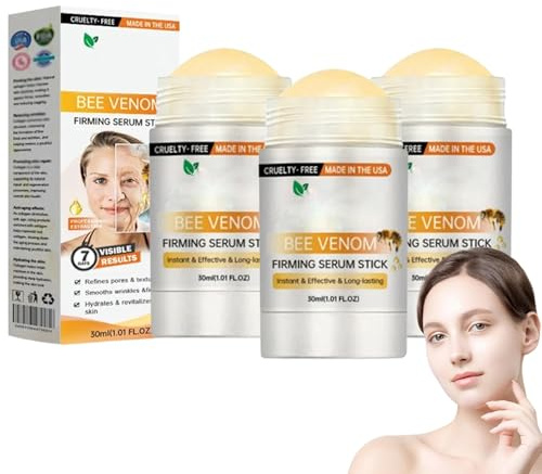 Flysmus Bienengift straffender Serum-Stick, Flymus Bienengift-Gesichtsserum-Stick, Flymus Bienengift-Stick, Flymus Hautstraffender Stick, Bienengift-Gesichtsserum für Frauen (3 Pcs)