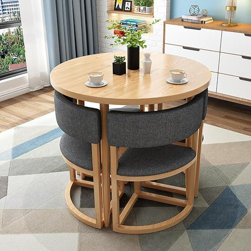 Rundes Konferenztisch- und Stühle-Set, 5-teiliges Esszimmer-Set für 4 Personen, ideal für kleine Räume und Wohnungen, Küchen-Esstisch-Set mit stilvollem Metallrahmen, modernes Design (Stofffarbe)