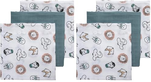 Meyco 452019 Mull/Musselin Windel 3er Set, 70x70cm Animal-Uni Stone Green-Weiss (Packung mit 2)