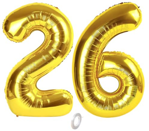 Balorise 40 Inch Giant Gold Foil Balloon Number 26/62, Inflatable Helium, Large Number 0-9, 10-100 (101 cm), Gold Foil Balloons for Birthday Party and Wedding