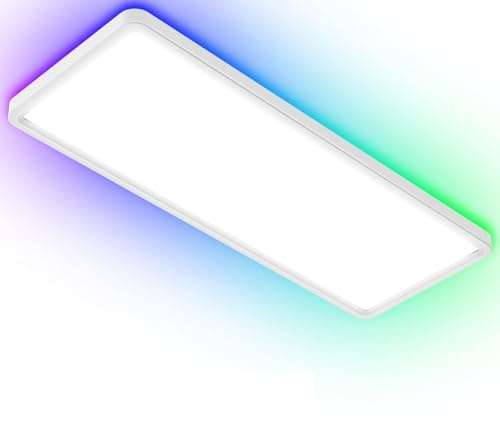 slochi LED Deckenleuchte Flach mit Fernbedienung,32w Deckenlampe Dimmbar mit Indirektes RGB-Licht,3000K-6500K,Schlafzimmer Lampe für Wohnzimmer Kinderzimmer Badezimmer Küche Flur 58x22x30cm