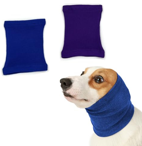ZPLASK 2 Pcs Dog Snood, Breathable Dog Ear Protectors from Grass Seeds, Adjustable Ear Defenders for Bathing, Grooming, Fireworks - Waterproof, Noise Reducing, Calming Earmuffs for Dogs & Cats