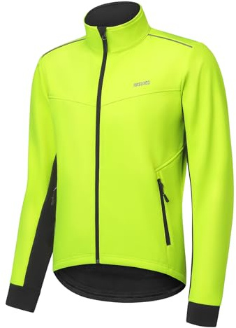 ARSUXEO Cycling Jacket Mens Windproof Jacket Fleece Thermal Softshell Winter Coat Fleece with 5 Pockets 24A Green L