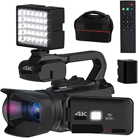 Appareil Photo numérique, Caméscope Vintage 4K 60FPS Complet for la Diffusion en Direct Vlog 18X 64MP caméra vidéo AF enregistreur numérique écran Rotatif(with 64G SD Card,with Light)