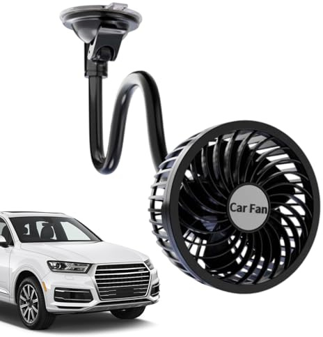 Suction Cup Car Fan – Rechargeable 12v Ventilator, Adjustable Mini Cooling Fan | Compact Powerful Airflow Accessory for Cars Trucks + Comfortable Driving Experience for Men & Women