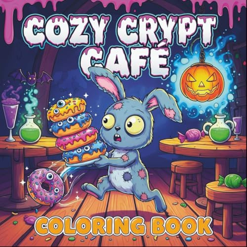 Cozy Crypt Café Halloween Coloring Book: 40 Spooky, Cute and Adorable Pages with Friendly Monsters Scenes for Fun to Color