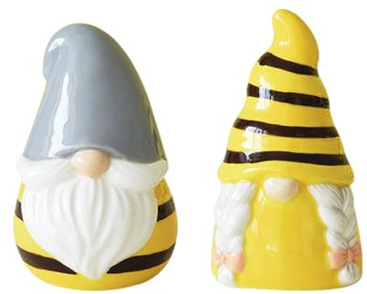 Juego de 2 saleros y pimenteros de cerámica, salero y pimentero, bonitos saleros y pimenteros de Navidad para decoración de mesa de cocina de granja (abeja)