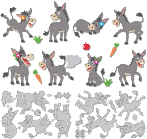 DELORIGIN 8 Stil Lustige Esel Stanzformen Tiere Kartenherstellung Schablone Scrapbooking Prägevorlage Stanzformen Für Geburtstagsgrußkarten Einladungsdekoration