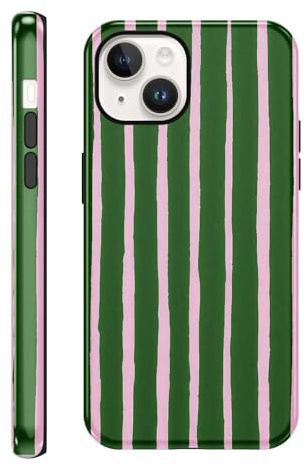 Yirlbey Righe Estivi Cover per iPhone 14 / iPhone 13 6,1, Custodia Aesthetic Summer Rosa Verde Stripes Striped Disegno Design Motivo Antiurto Silicone Posteriore Protettiva Case per Donne Ragazze