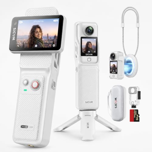 SJCAM C400 Vlogging Camera 4K Videokamera,64GB,7 Stunden Akku und 6 Achsen Bildstabilisierung,Vlog Kamera mit Dual Touchscreen,Actionkamera 30M wasserdichte,Weiß