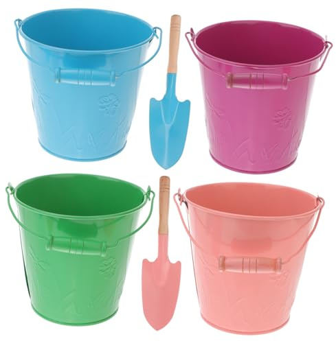 TOBBOMEY Set da 6 Giocattoli Secchiello da Spiaggia in Ferro per Bambini con Pala, Secchielli Colorati Leggeri con Maniglia Robusta per Giochi Estivi sulla Sabbia All'aperto Colore Casuale