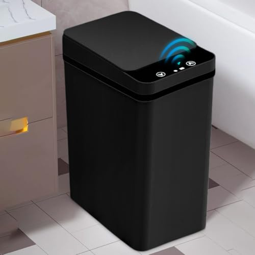 Zinueen Cubo de basura con sensor de baño, con tecnología de sensor, sin contacto y resistente al agua, para oficina y baño, cubo de basura con tapa y función sin ruido