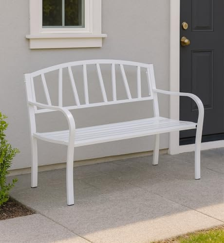 Gardissimo Gartenbank Harmony weiß, Sitzbank, wetterfest, 2-Sitzer, Parkbank, Balkonbank für Garten Terrasse Balkon bis 240 kg belastbar, UV-beständig