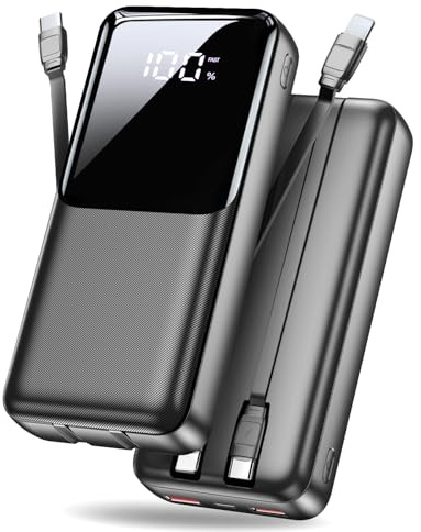 Power Bank Fast Charging 40000mAh, Portable Charger with Built-in Cables, USB-C Input Ouput Powerbank, Battery Pack Compatible with iPhone 17 16 15 14 13 Android and more