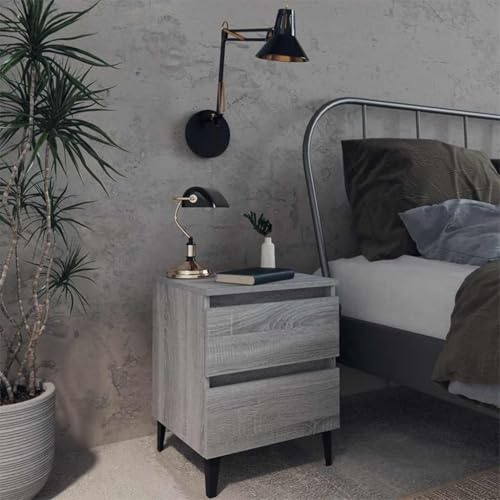 PHGTYUK Comodini con gambe in metallo, 2 pezzi, grigio Sonoma, 40 x 35 x 50 cm, con due cassetti per lo spazio, gambe stabili e robuste, console per comodino moderna per camera da letto