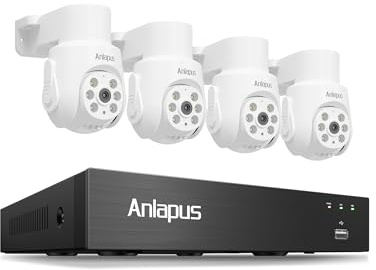 Anlapus 2MP PTZ Kit Caméra Surveillance avec Fil Extérieure DVR 8CH en 5MP | Détection Humain/Véhicule, Caméra Sécurité Rotation 360°, Enregistrement 24/7, Alerte Instantanée via APP gratuite